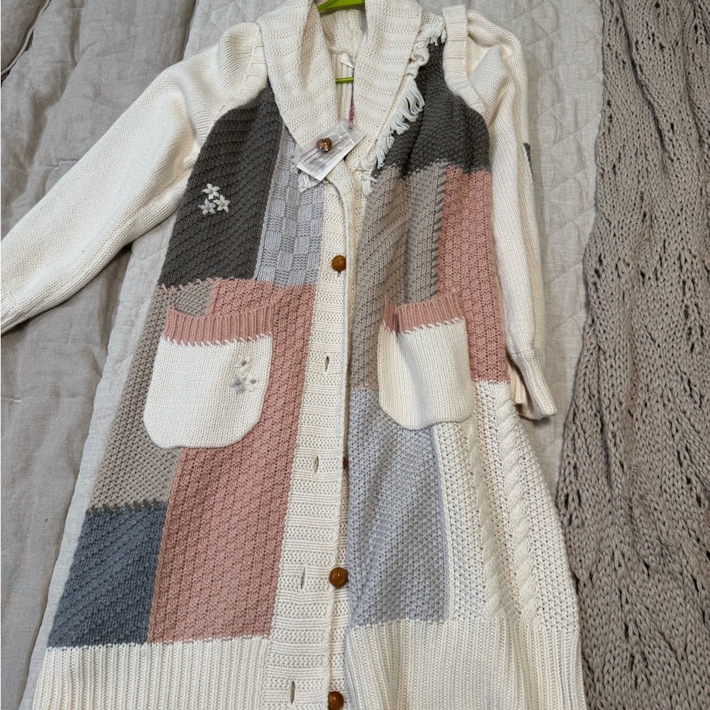 LoveschackFancy Franco Cardigan in morning dew, Multicolor Patchwork Cardigan